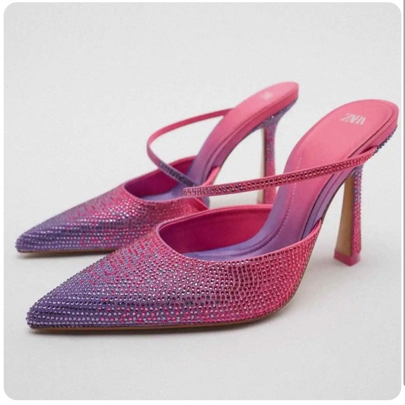 ZARA black patent rhinestone mules main image 0
